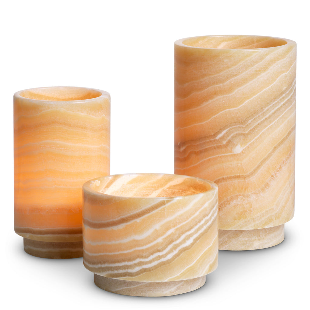 "Onice Miele" Onyx Candle Holders — Set of 3